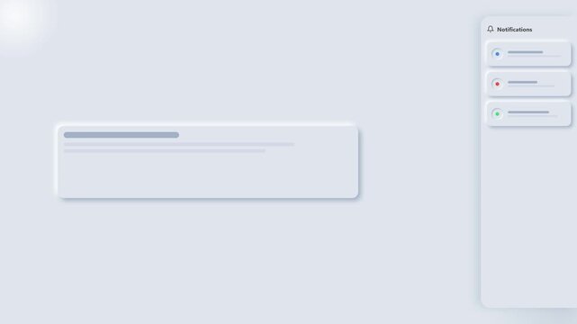 Neumorphic user interface design featuring a sliding sidebar panel and clean dashboard layout