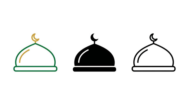 Islamic mosque dome with crescent moon icons