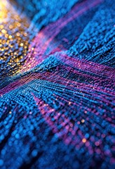 Obraz premium Abstract digital network background with glowing blue and pink fiber optics lines and bokeh effect