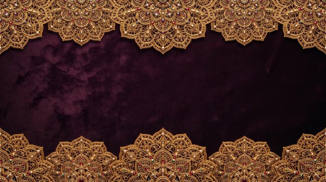 Luxury dark purple background with ornate golden glitter borders for diwali background festival