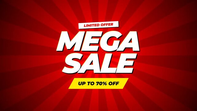 Mega sale advertisement features a sunburst pattern with bold text to highlight limited discounts.