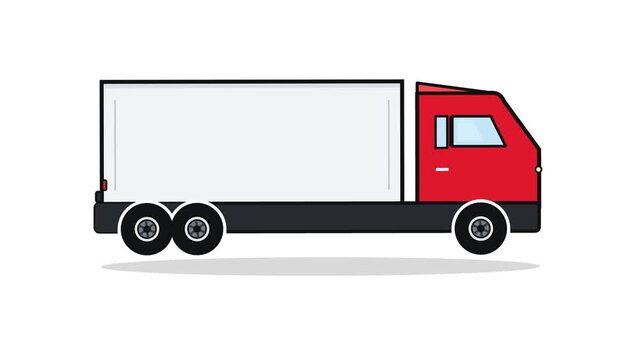 Clean vector illustration of a commercial delivery truck, ideal for various transport and logistics concepts, featuring a distinctive red cabin and a spacious white cargo area for goods
