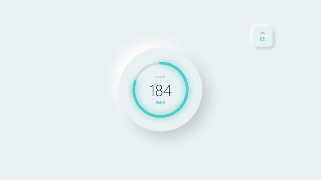 "speed" speedometer widget interface showing acceleration and system performance monitoring metrics in modern design