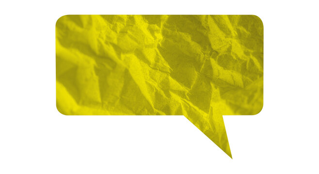 Yellow crumpled paper speech bubble isolated on transparent background