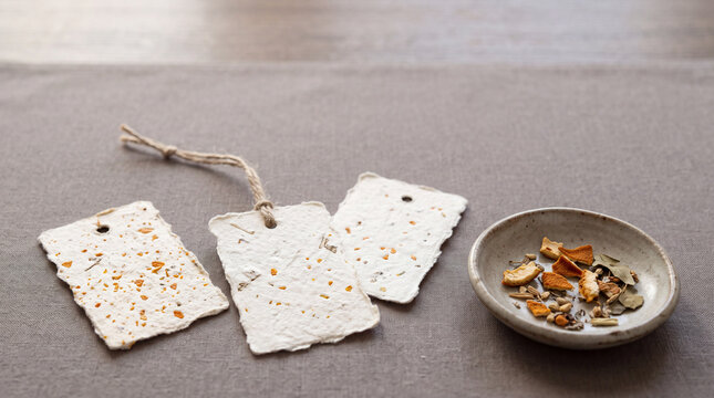 Blank Handmade Paper Gift Tags with Dried Citrus Peel