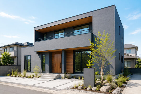 黒い外壁のモダンな戸建て住宅の外観