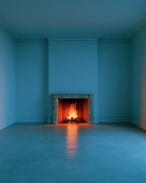 Built-in fireplace centered in an empty modern room
