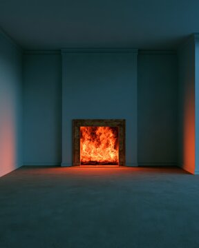 Built-in fireplace centered in an empty modern room