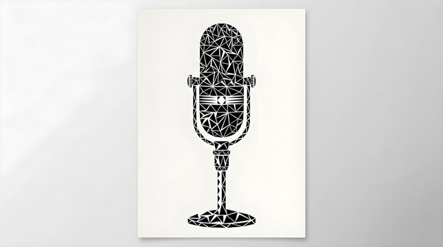 Geometric vintage microphone silhouette, podcasting and broadcasting concept