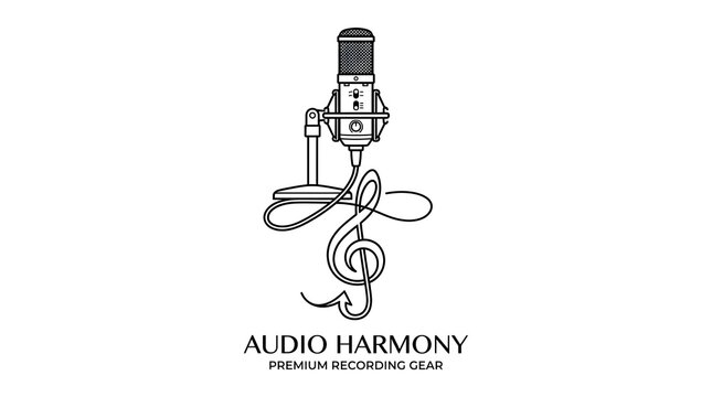 Minimalist microphone icon with musical treble clef for audio brand