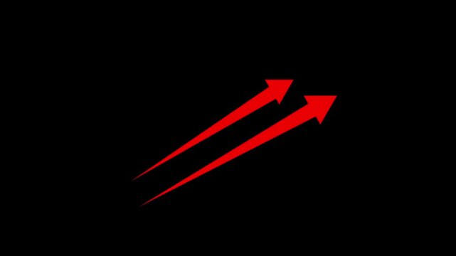 Abstract two arrow growth chart of economy icon red color animated down to up arrow animation on black background.