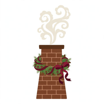 Cozy brick chimney with curling smoke Christmas clipart