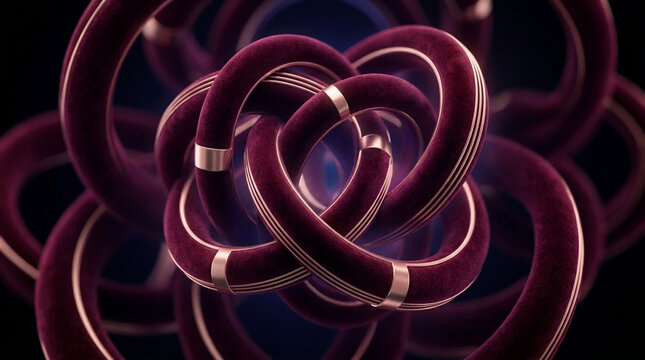 A soft 3D background of interlocking rings with a velvet texture in deep burgundy and rose gold accents.