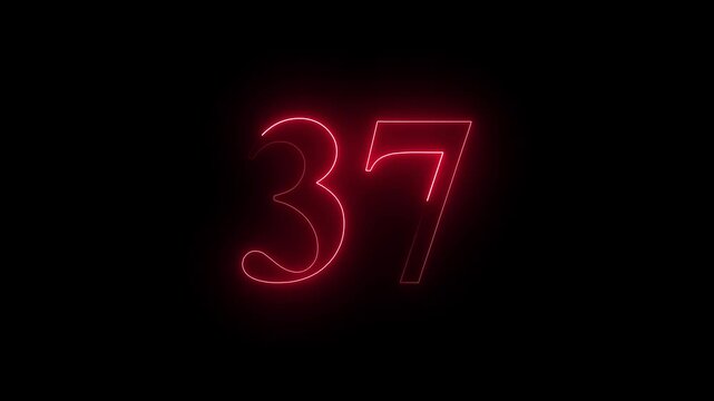 neon dynamic 37 number text icon animation educational mathematics text icon animation on black background.