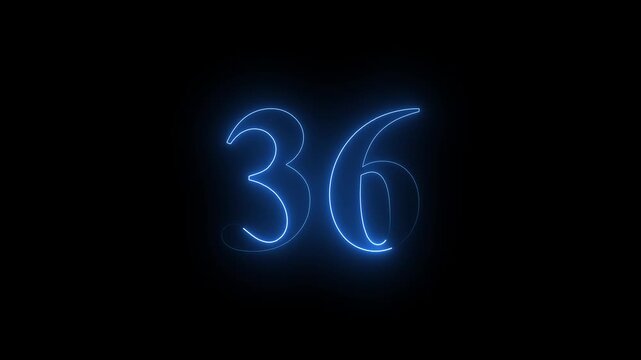 neon dynamic 36 number text icon animation educational mathematics text icon animation on black background.