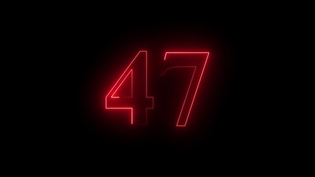 neon dynamic 47 number text icon animation educational mathematics text icon animation on black background.