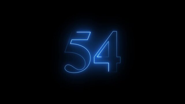 neon dynamic 54 number text icon animation educational mathematics text icon animation on black background.