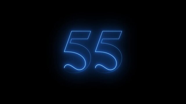 neon dynamic 55 number text icon animation educational mathematics text icon animation on black background.