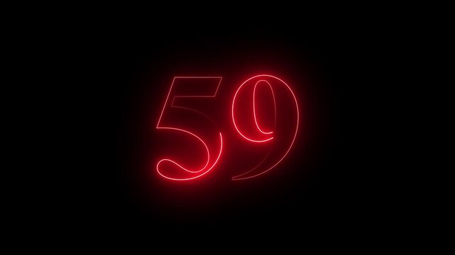 neon dynamic 59 number text icon animation educational mathematics text icon animation on black background.
