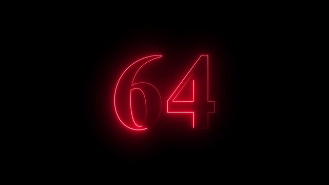 neon dynamic 64 number text icon animation educational mathematics text icon animation on black background.