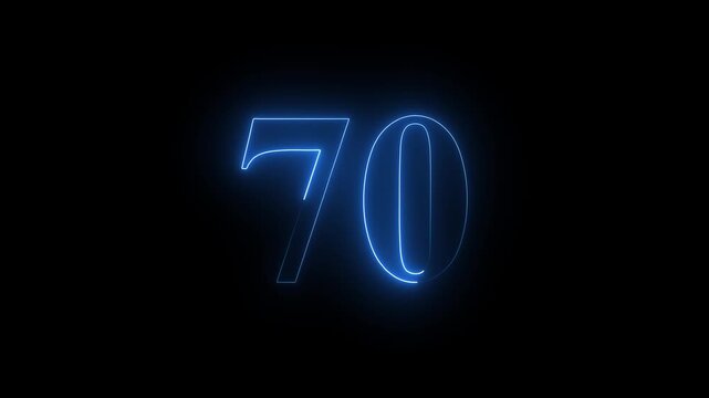 neon dynamic 70 number text icon animation educational mathematics text icon animation on black background.