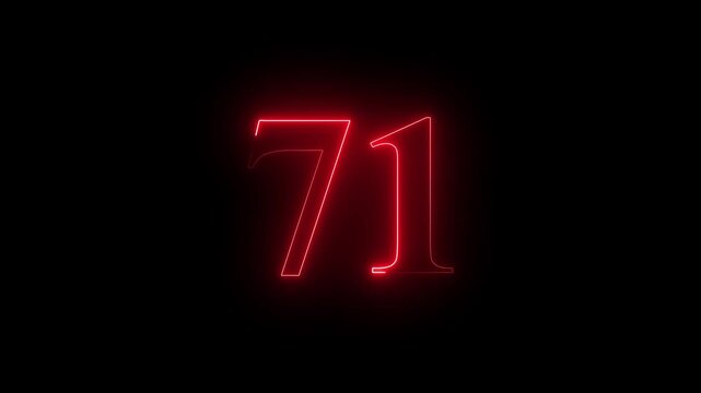 neon dynamic 71 number text icon animation educational mathematics text icon animation on black background.