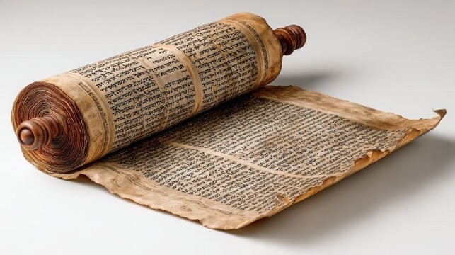 Ancient Scroll with Hebrew Text on a White Background