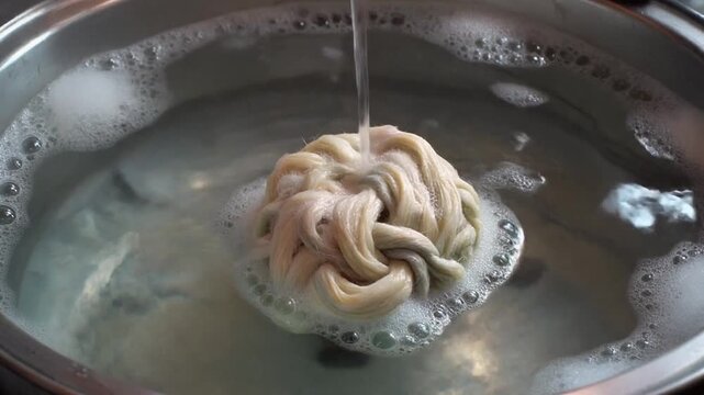 Wool tightening in soapy water