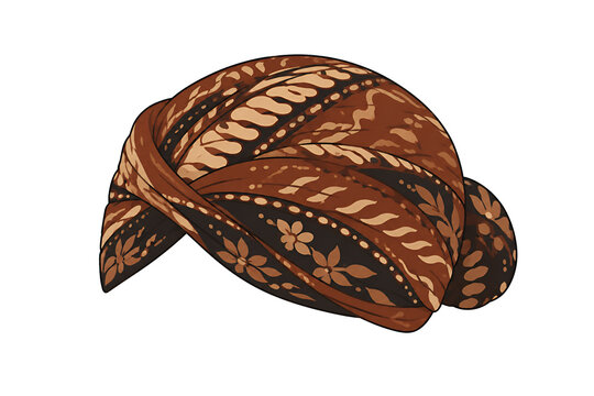 Traditional Javanese male headdress called blangkon with batik pattern vector illustration