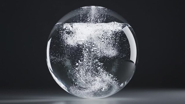 Water Sphere: A crystal clear sphere is filled with effervescent water, creating a mesmerizing display of bubbles and swirling currents. The image evokes a sense of purity and dynamic energy.