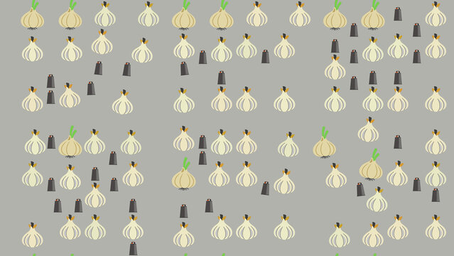 Pattern of stylized onions and black bags