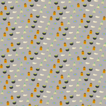 Seamless pattern of food ingredients and dishes