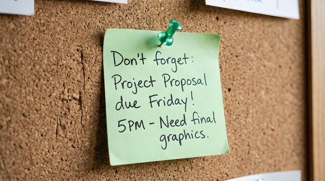 Green sticky note pinned with green push pin