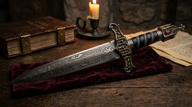 Ornate gothic dagger with engraved blade