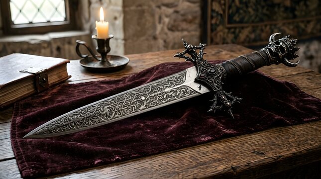 Ornate gothic dagger with engraved blade