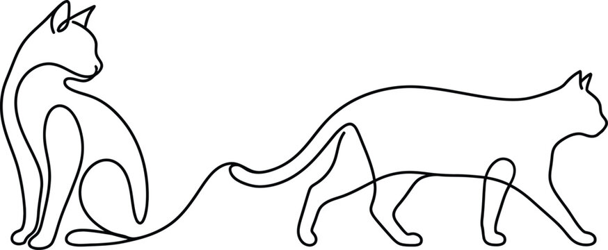 Two cats in a continuous single line art style