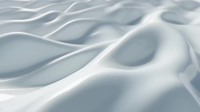 Abstract smooth glossy white liquid surface with soft waves moving in slow motion background 4K Generative AI