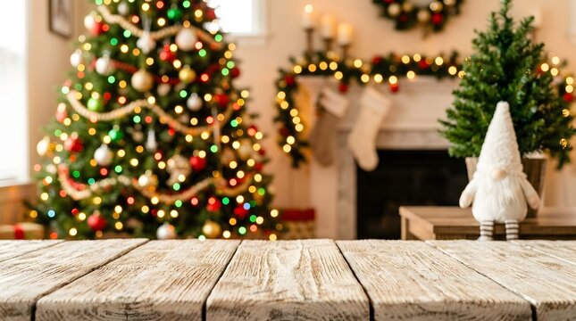 Festive christmas scene with decorated tree fireplace and cozy winter decorations indoors