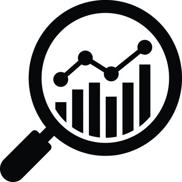Magnifying glass icon with a business growth chart inside