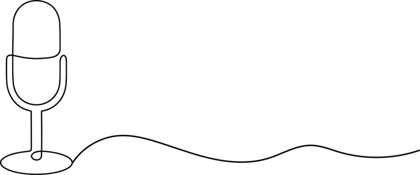 Continuous one-line drawing of a retro studio microphone