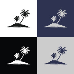Tropical Island with Palm Trees Silhouette © bayu
