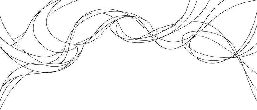 Abstract black curved lines transparent background vector design.