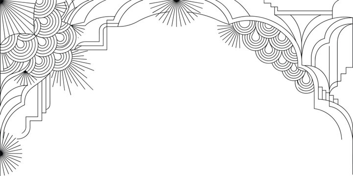 Art deco geometric border frame transparent background element.