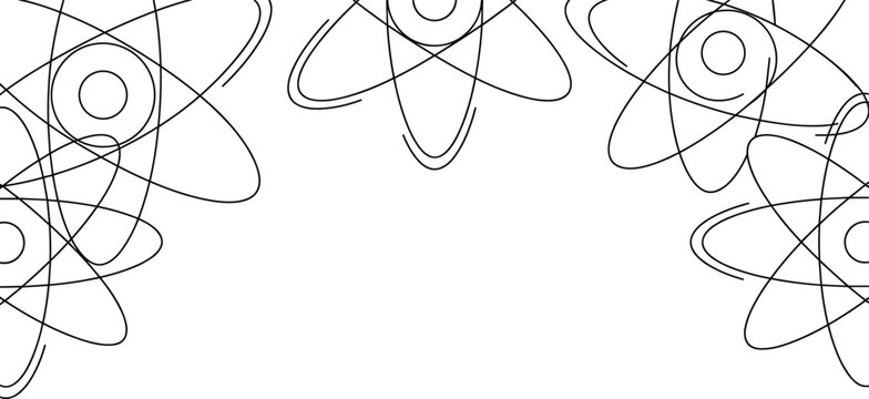 Abstract science atom orbits transparent background vector frame.