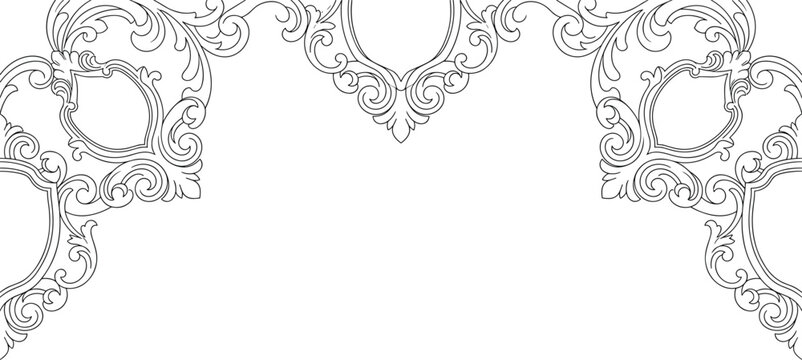 Classic baroque damask floral border vector on transparent backdrop.