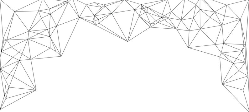 Low poly connection web border background on transparent base mesh.