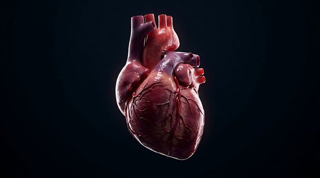 Human heart with visible arteries and veins