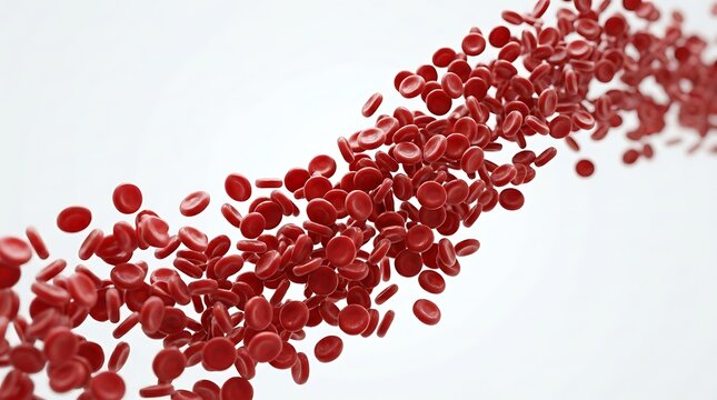 Red blood cells flowing on white background