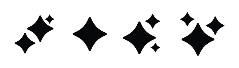 Obraz premium Four sparkle and shining star vector icons set for magic clean brightness special effect and UI interface decoration elements
