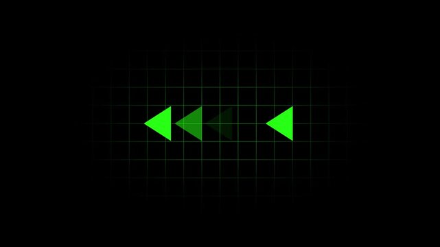 Retro green rewind button animation on grid background retro rewind motion graphic.